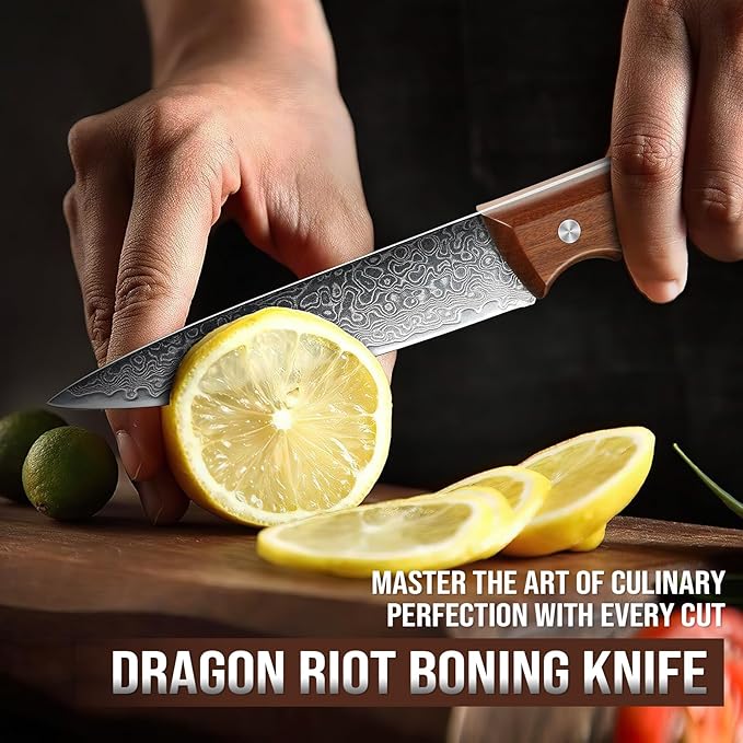 DRAGON RIOT 5 Inch Damascus Paring Knife, VG10 Steel, Ergonomic Wood Handle