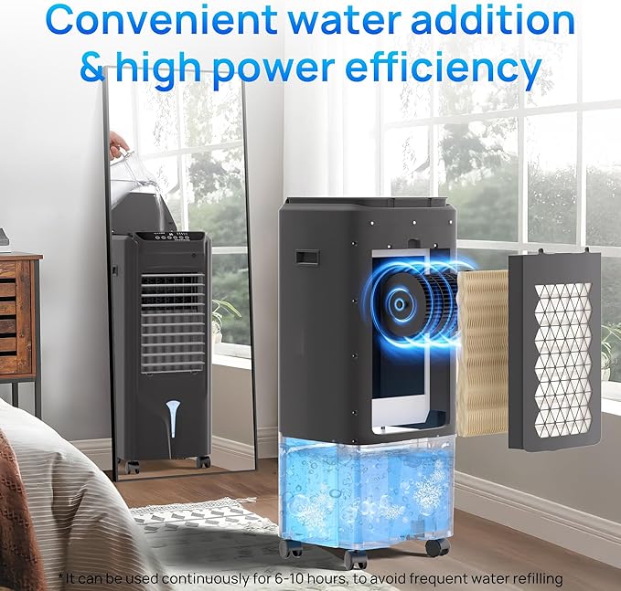 YEW 25" Evaporative Air Cooler,1500CFM Swamp Cooler Air Conditioner with 3.5 Gal Tank,Windowless Swamp Cooler with Remote,3 Speeds, 12H Timer,Fans that Blow Cold Air for Bedroom Indoor Office