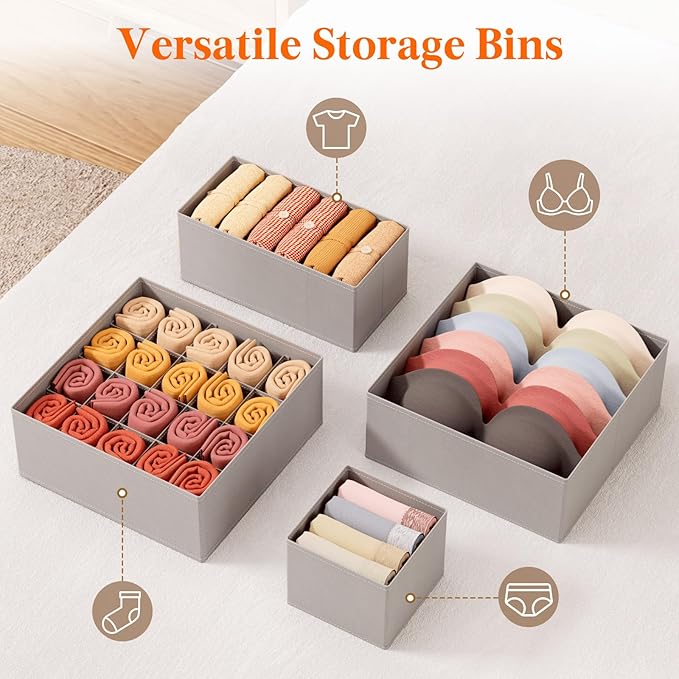 Lifewit Underwear Drawer Organizer for Closet 16 Pack, 3 Sizes Dresser Organizer Dividers, Deep Fabric Foldable Drawer Storage Organizer Bins for Clothes, Sock, Bra, Lingerie, Undies
