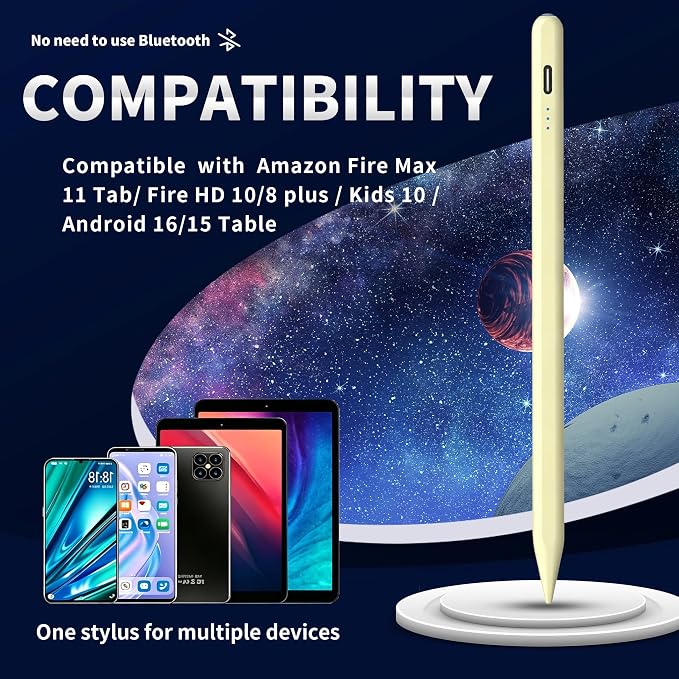 Stylus Pen Android for AMZ Tablet HD 10/Max 11 Compatible with Samsung/LenovoAccurate， Push-Button Switch On/OffLong Battery Life+2Tips(NW Black)