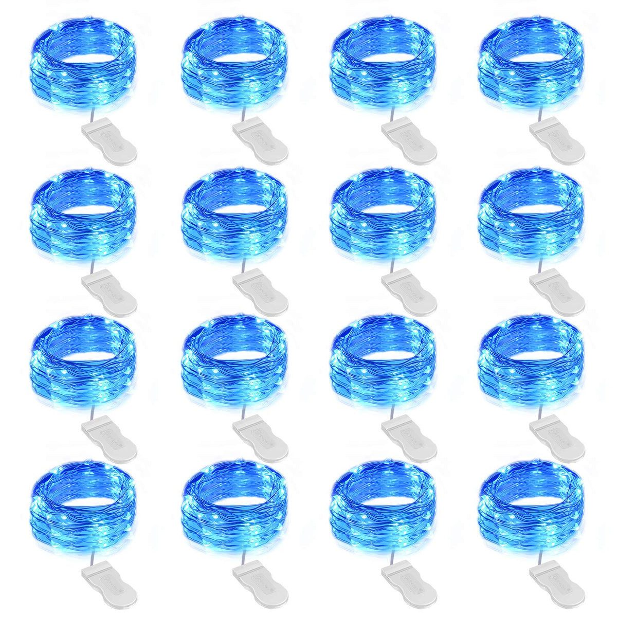Onforu 16 Pack Blue Fairy Lights Battery Operated String Lights, 6.5ft 20 Mini LED Lights, IP67 Waterproof Twinkle Lights for Mason Jar Wedding Centerpiece Decor Christmas Bedroom