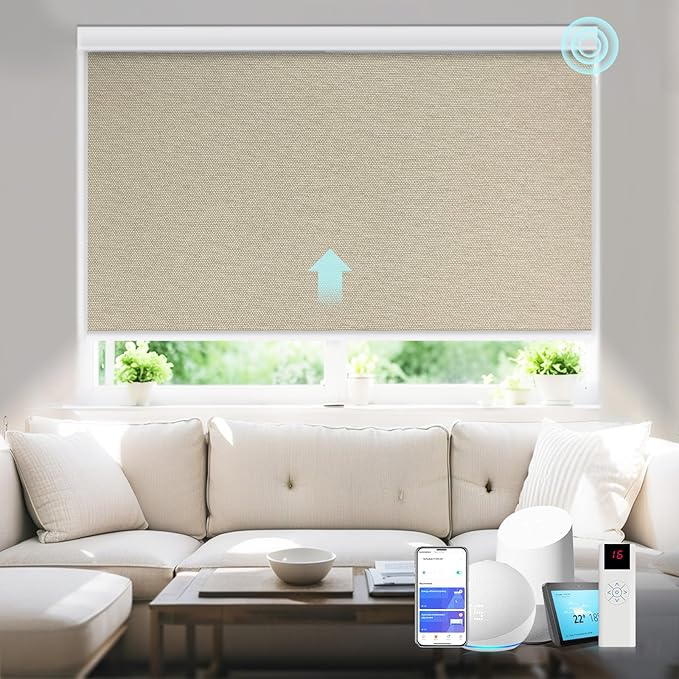 COOLWINDS Motorized Blinds with Remote Cordless Automatic Motorized Shades Custom Blinds for Windows Smart Curtains Compatible with Alexa Google Home(Blackout Sweet Latte,W40 x H72in)