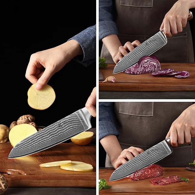 Wakoli EDIB 3-Piece Damascus Kitchen Knife Set in Wooden Gift Box