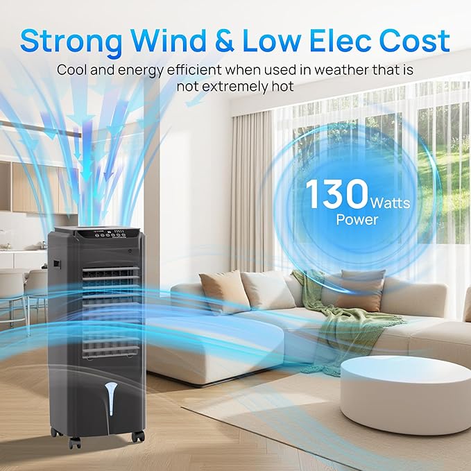 YEW 25" Evaporative Air Cooler,1500CFM Swamp Cooler Air Conditioner with 3.5 Gal Tank,Windowless Swamp Cooler with Remote,3 Speeds, 12H Timer,Fans that Blow Cold Air for Bedroom Indoor Office