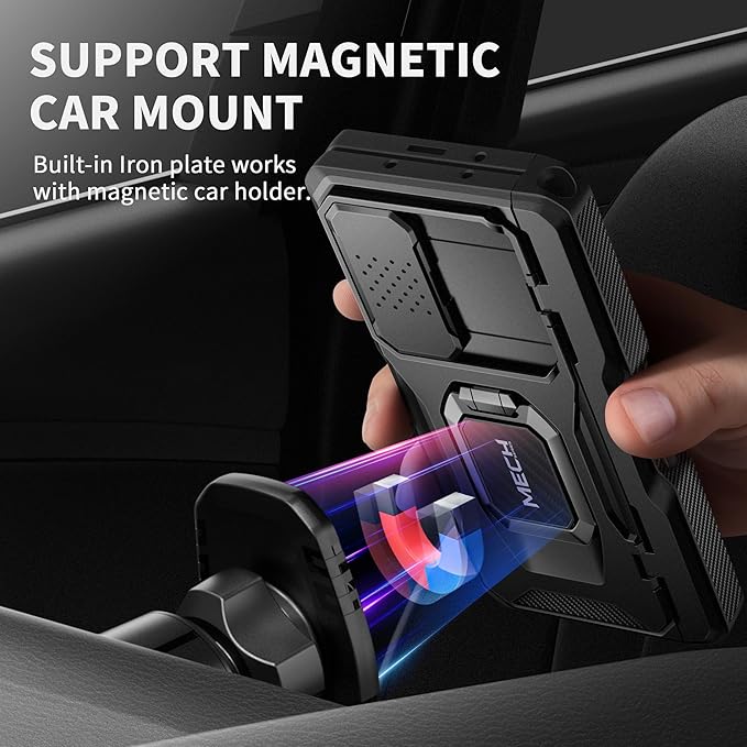 TONGATE for Z Fold 5 Case with Ring Stand, Built-in S Pen Holder & Glass Screen Protector Shockproof Rugged Z5 Phone Case with Slide Camera Cover& Belt Clip for Samsung Galaxy Z Fold 5, Privacy Black