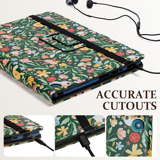 Fancity Case for Kindle Fire HD 10/10 Plus 13th/11th Generation 2023/2021 | Premium PU Leather Protective Case with Adjustable Angles Auto Wake/Sleep Hand Strap for Fire HD 10/10 Plus Black Floral