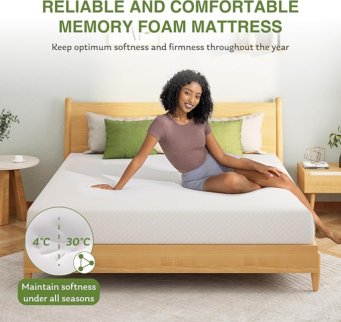 EGOHOME 6 Inch Full Size Mattress for Kids, Memory Foam Mattress with Cooling Green Tea Gel, Relieve Pressure with Medium Firm Support, CertiPUR-US Certified, 75''L x 54''W, White