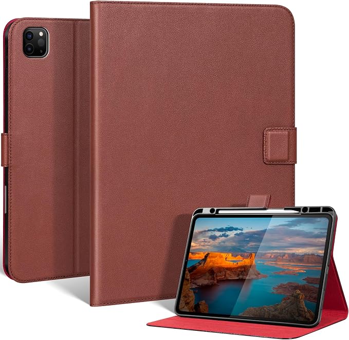 Leather Case for iPad 11th/10th Gen (11/10.9) Black | Genuine Leather Pencil Holder Adjustable Stand Magnetic Closure Auto Wake/Sleep