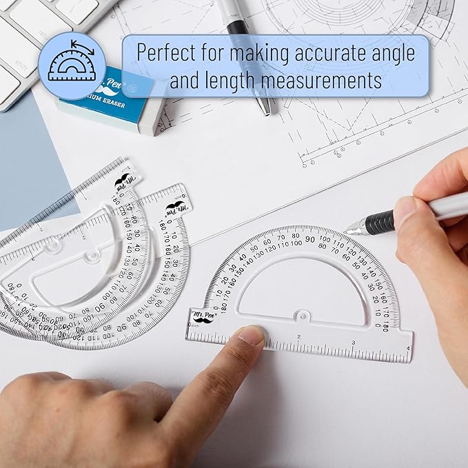 Mr. Pen- Bulk Plastic Protractor, 24 Pack, 4 Inch, Clear Small Protractors for Geometry Classroom Student School & Office Supplies, Flexible Translucent Protractor, Math Protractors 180 Degrees