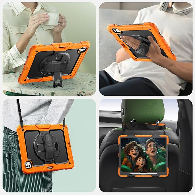 SEYMAC for iPad 9th/8th/7th Generation Case 10.2 2021-2019 Full-Body Shockproof Protective Case with Screen Protector Rotating Stand/Handle/Shoulder Strap for iPad 10.2 Blue/Black
