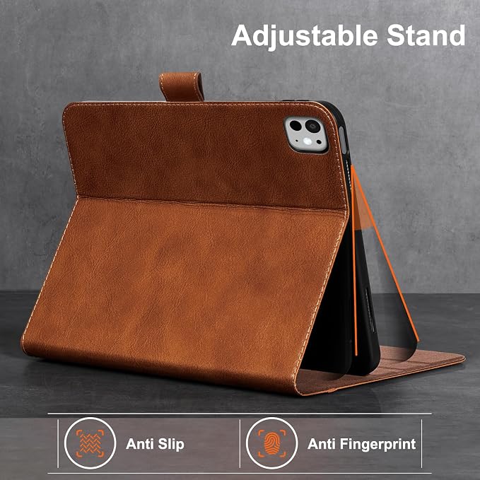 Gexmil Leather Case for iPad Pro 13 Inch M5/M4 2025/2024Crocodile Brown | Genuine Leather Cover with Magnetic ClosureSmart Folio Auto Sleep/WakeProtective ShockproofAdjustable Stand