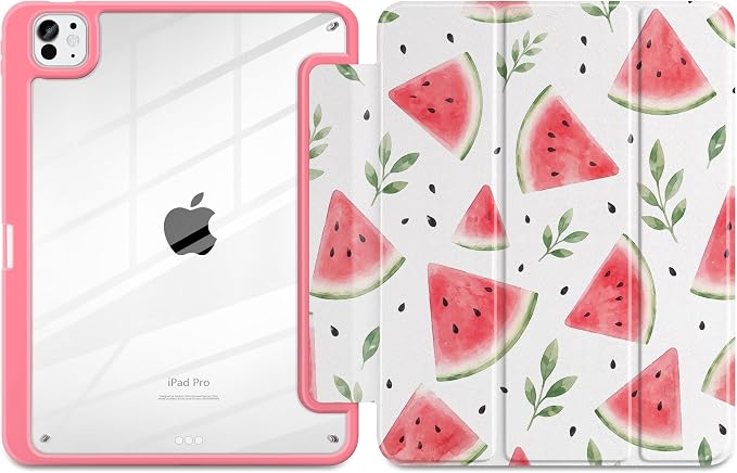 Case for iPad Pro 11 inch M5 2025 /M4 2024 Blue Ribbon Stripe | Blue Ribbon Stripe Folio Case with Clear Back Pencil Holder Trifold Stand and Auto Sleep/Wake for Preppy Aesthetic Users