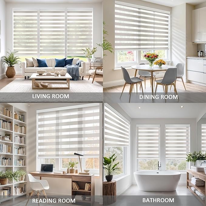 COOLWINDS Motorized Zebra Blinds for Windows Cordless Electric Curtains with Remote Control Blackout Shades Custom Smart Blinds Compatible with Alexa Google Home(Light Filtering Beige,W22 X 72in)