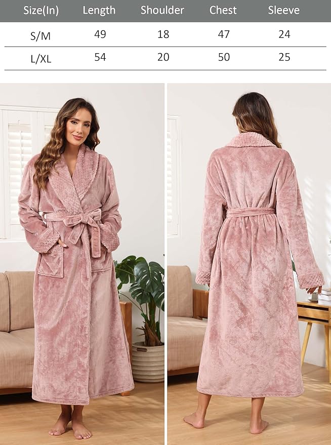 Hellomamma Long Bath Robe for Womens Plush Soft Fleece Bathrobes Nightgown Ladies Pajamas Sleepwear Housecoat