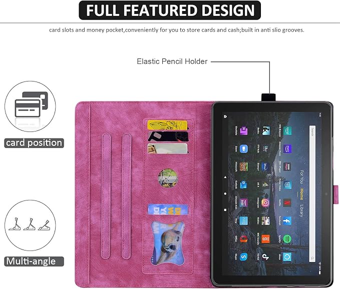Dteck Case for Samsung Galaxy Tab S9 FE+ Plus 5G Tablet Case 12.4 2023 with Pencil HolderPU Leather Embossed Flower Cat Folio Multi-Angle Viewing Stand Shockproof Protective Tablet 12.4 CoverBlue