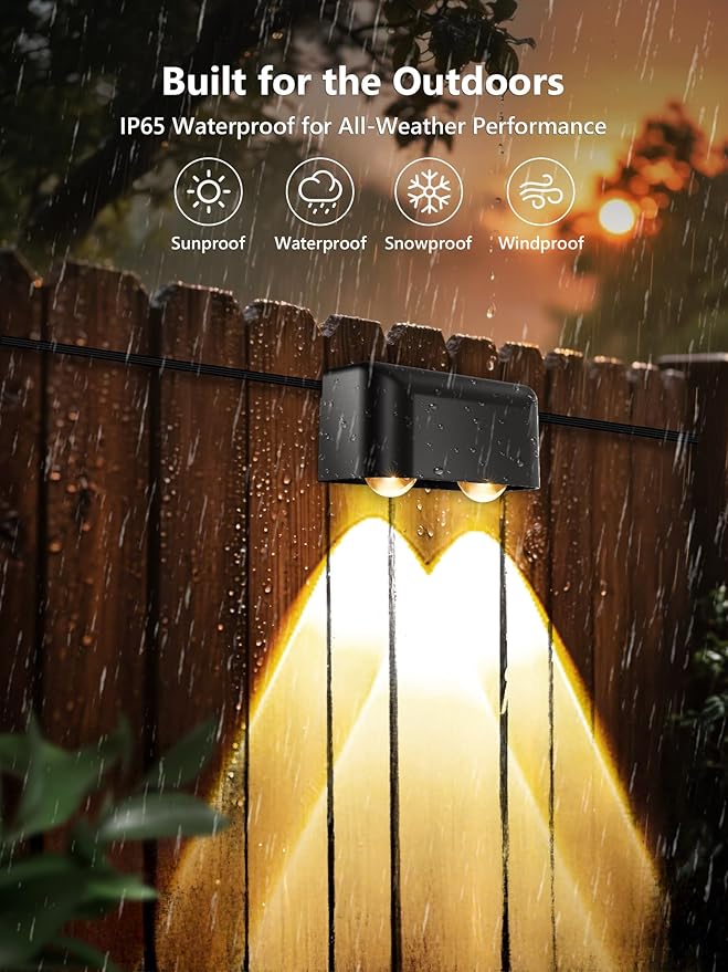 BrizLabs Smart Deck Lights, 6 Lamps RGBCW Outdoor Fence Lights Work with Alexa & Google Home, IP65 LED Patio Deck Lighting APP Controlled, Purple Orange Fence Lighting Music Sync for Patio Yard Garden