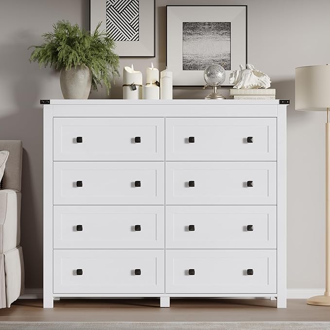 Tall 8-Drawer Dresser, Modern Wooden Storage Chest of Drawers, Dresser TV Stand, Wood Drawer Organizer with Metal Handles for Bedroom, Living Room, Hallway
