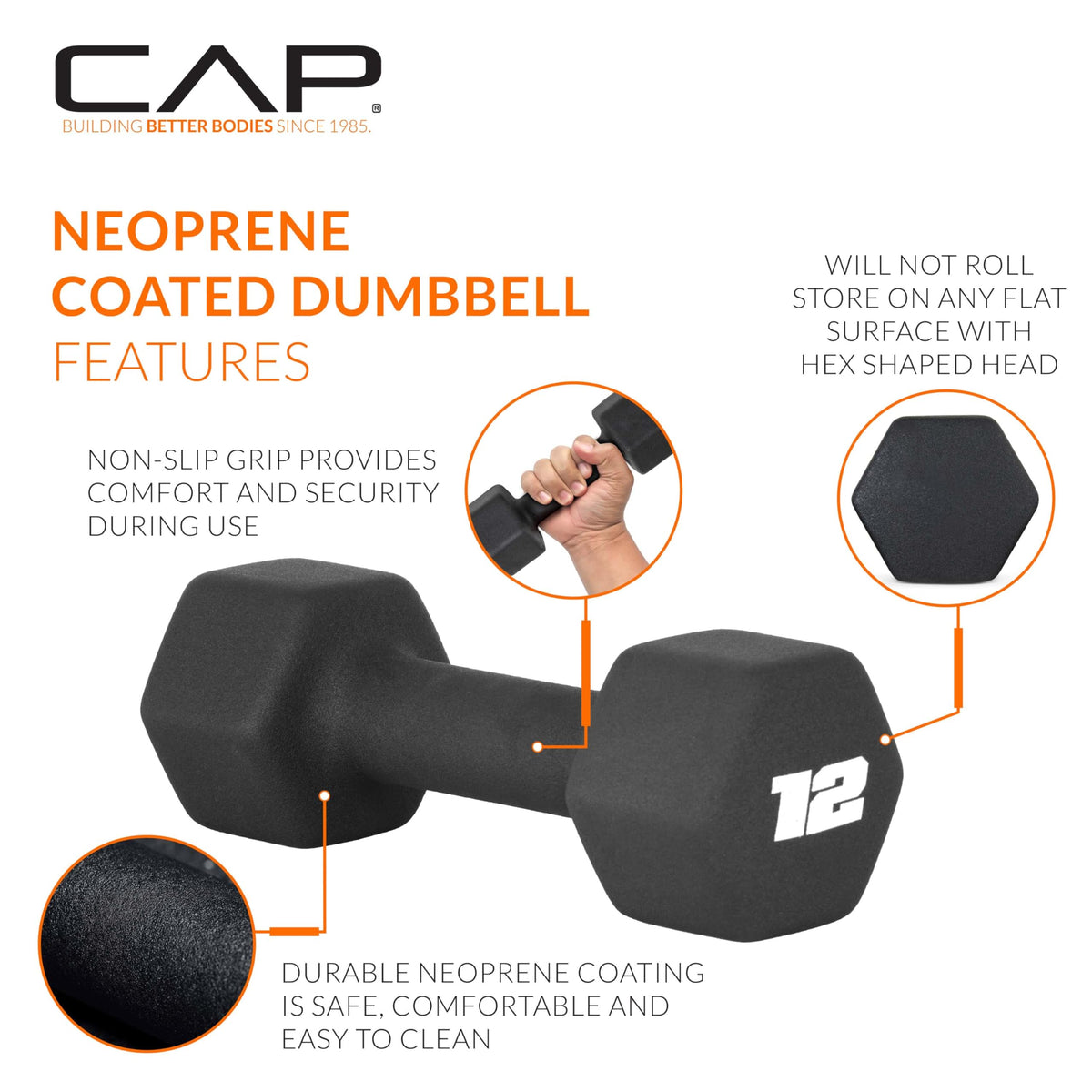 CAP Barbell 12 LB Neoprene Dumbbell Hand Weights - Pair | Black