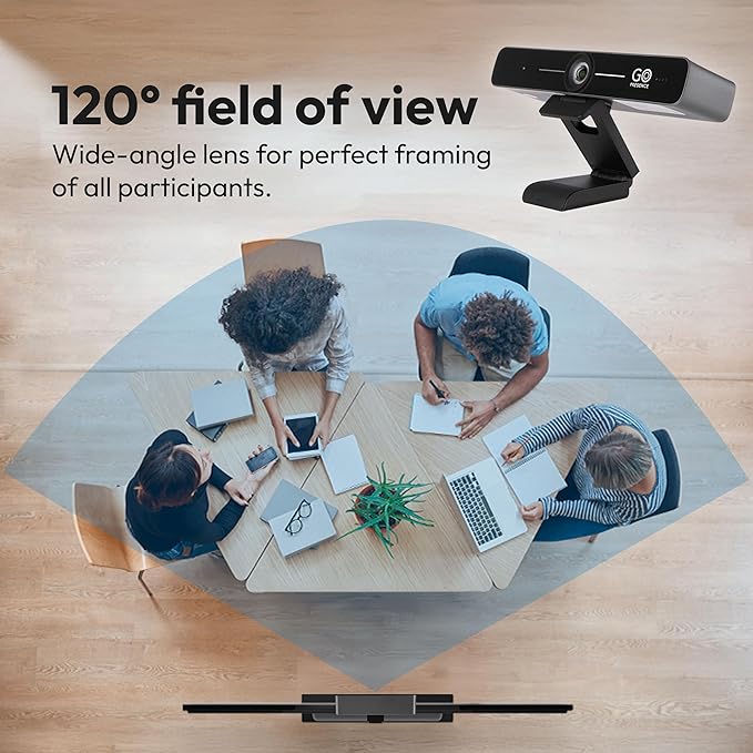 GoPresence Smart 4K Compact Video Conference Camera – Ultra HD 120° Wide Lens, AI Auto-Framing, Noise-Cancelling Mics, 20ft Pickup, Plug-and-Play USB for All Video Conference Platforms – Small Rooms
