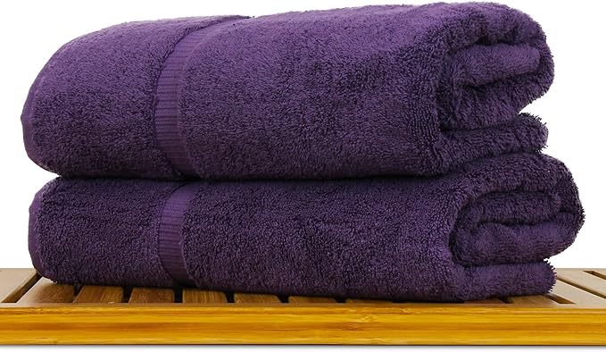 Luxury Hotel & Spa Collection Highly Absorbent, Quick Dry 100% Turkish Cotton 700 GSM, Eco Friendly Towel, for Bathroom Dobby Border Soft Bath Towel Set 27 X 54 (Plum, Bath Towels - Set of 2)