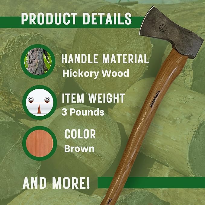 FORESTER Woodman 24in Wood Cutting Axe with Sheath - Multipurpose Axe with Hickory Handle for Wood Splitting and Chopping - Hand Forged Swedish Steel
