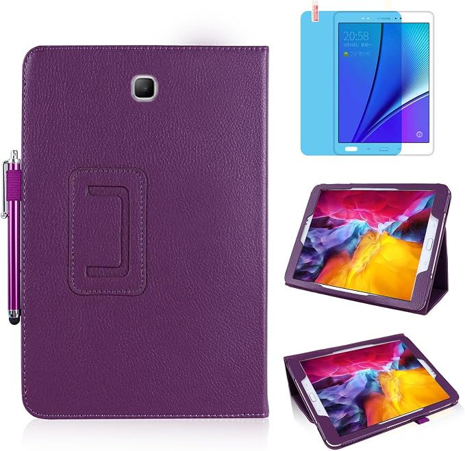 Slim Leather Case for Samsung Galaxy Tab A 8.0 inch 2015 (SM-T350 T357 T355 P350 P355) Multi-Angle Stand Full-Protective Tablet Cover Book Case with Stylus PenScreen Film (Black)