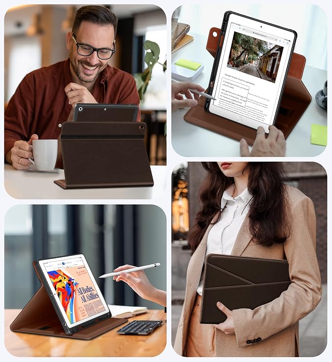 DTTO for iPad 9th/8th/7th Gen Case 10.2 Inch (2021/2020/2019) Brown | 360 Degree Rotating Premium Faux Leather Folio Stand Cover with Pencil Holder Auto Sleep/Wake Multiple Angles Hand Strap