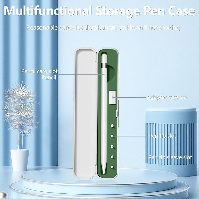 Inesore for Apple Pencil Case with 5 Pcs Replacement Tips (Blue) | Lndependent Storage Slots Contains 5 Pen Tips Soft Silicone Lining Fit Apple Pencil Pro /1/2/USB-C Compact Easy Carrying