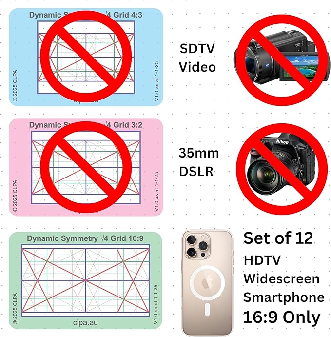 CLPA Mobile Phone 16:9 Photographic Viewfinder Set: All viewfinders in 16:9 Aspect Ratio only for Art, Photography, & Video