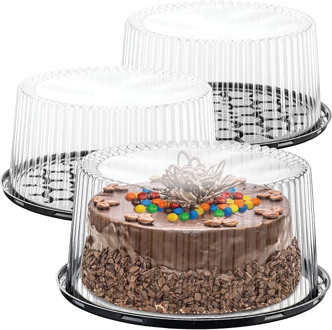9" Plastic Disposable Cake Containers Carriers with Dome Lids and Cake Boards | 3 Round Cake Carriers for Transport | Clear Bundt Cake Boxes/Cover | 2-3 Layer Cake Holder Display Containers