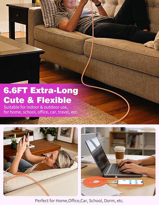 Jelanry 3FT USB-A to USB-C Fast Charging Cable Beaded &ampData Sync Women Girl | Cute kawaii beaded cable for iPhone 17/16/15 Samsung S26/S25/S24 Pixel iPad Fast charge for daily use office &amp tra