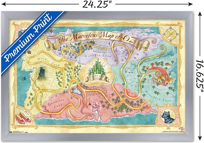 The Wizard Of Oz - Map Wall Poster, 22.4L" x 14.7W", Silver Framed Version