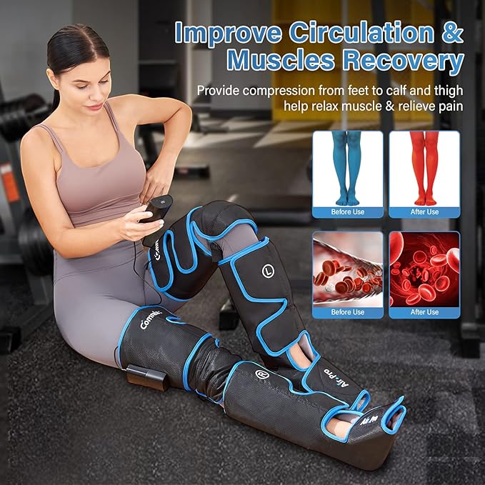 comrelax Air Compression Leg Massager for Circulation and Recovery Full Leg Massager with Cold Therapies 3 Modes 3 Intensities Sequential Compression Device for Pain Relief