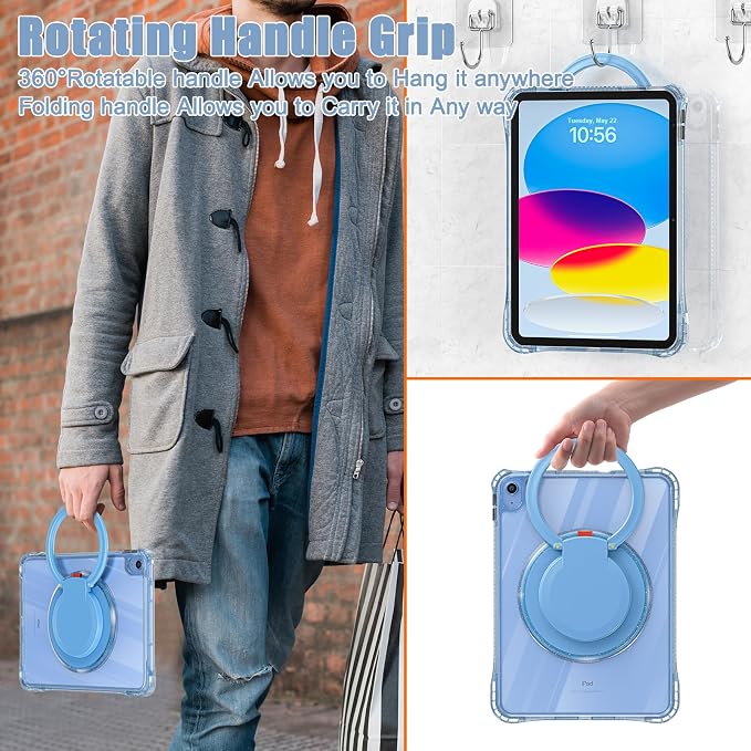 MEEgoodo Case for iPad A16 11th Generation 11 inch 2025 Cover for iPad 10th Generation 2022 Glitter Tablet Cases with Soft TPU &amp Transparent PC &amp Rotating Stand for Kids Light Blue