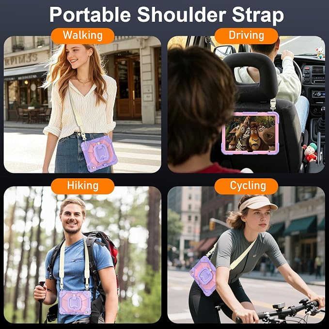 Case for iPad A16 11th/10th Generation 11/10.9 Inch 2025/2022 Dinines Full-Body Drop Protection Shockproof iPad a16 Case with Screen Protector 360° Rotating Stand Shoulder Strap Pencil Holder Black