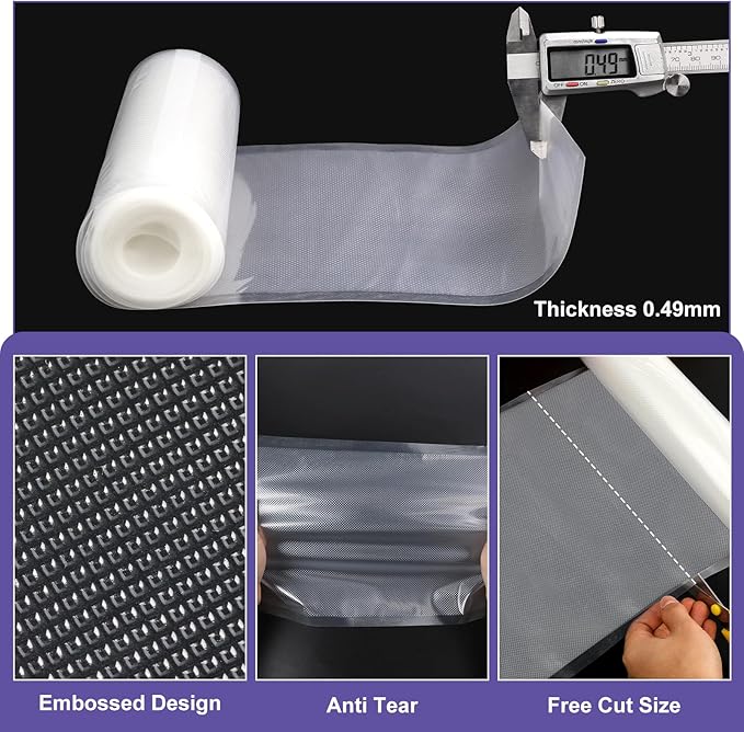CAREGY Food Vacuum Sealer Rolls Bags 8 Pack 4 Rolls 8'' x 20' and 4 Rolls 11''x 20' Commercial Grade BPA Free Bag Rolls Embossed Food Saver Bags for Meal Prep,Sous Vide Cooking and Food Storage