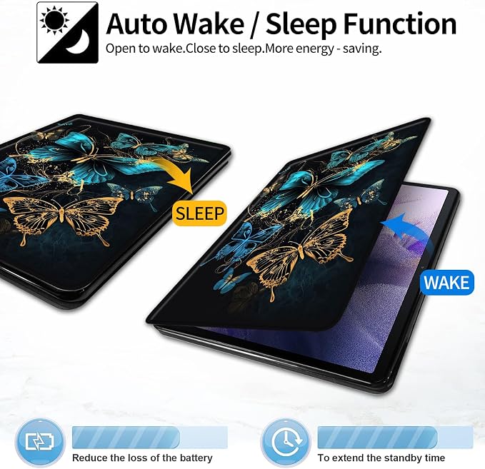 Case for Samsung Galaxy Tab A9 8.7-Inch 2023360 Degree Rotating Multi-Angle Viewing Protective Cover with Auto Sleep/Wake-Blue Butterfly