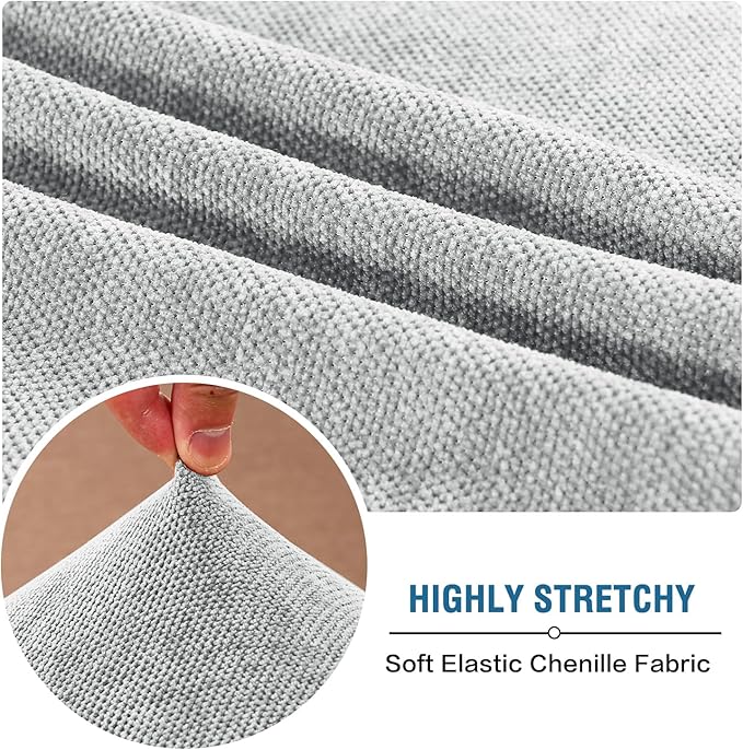 H.VERSAILTEX Stretch Couch Cushion Slipcovers Chenille Chair Covers for Living Room Armchair Non Slip Sofa Cushion Furniture Protector with Elastic Bottom(1 Seater Armchair Cushion Cover,Dove)