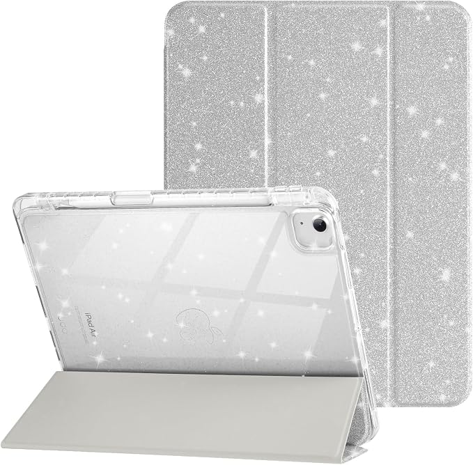 Case for iPad Air 13 Inch (M4/M3/M2 2026/2025/2024) &amp iPad Pro 12.9 6/5th Gen (2022/2021) Glittering Sparkly Cover with Shiny Clear Back Shell Trifold Stand Case with Pencil Holder Black