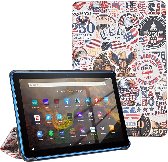 Case for Fire HD 10 Tablet (13th Generation 2023 Release) - America 250 Merchandise Lightweight PU Leather Hard Shell Stand Cover with Auto Wake/Sleep