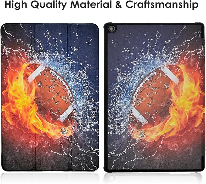 Case for Amazon Fire HD 10 Tablet 7th / 9th Generation 2017/2019 Release American Football Lightweight PU Leather Folding Stand Cover with Auto Wake/Sleep