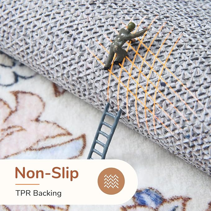 OPPODREAM Thin 10x14 Area Rugs, Washable Rugs 10x14 with Non Slip Backing, Low-Pile Faux Cashmere 10 x 14 Carpet, Purple & Green & Cream