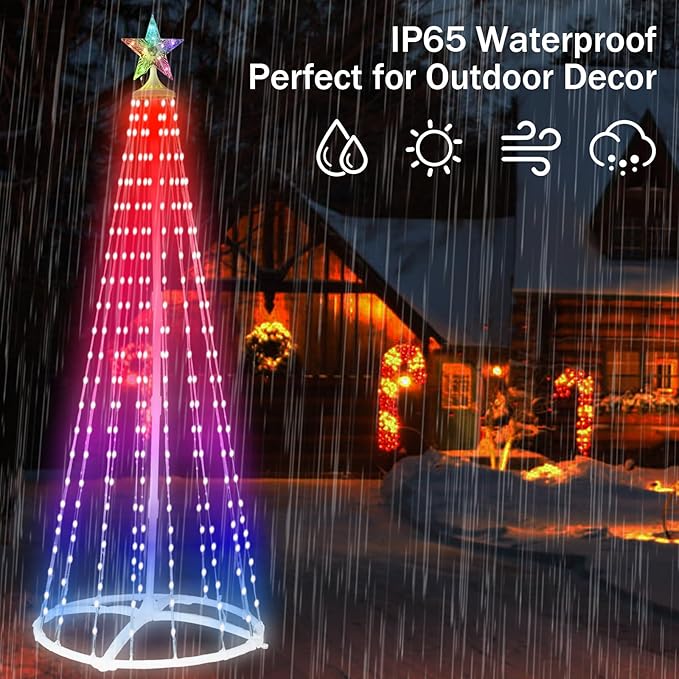 Smart Lighted Christmas Tree, 7FT 285 LED Christmas Cone Tree with App & USB Control, Color Changing Prelit Xmas Tree Timer Music Sync for Indoor Outdoor Decor