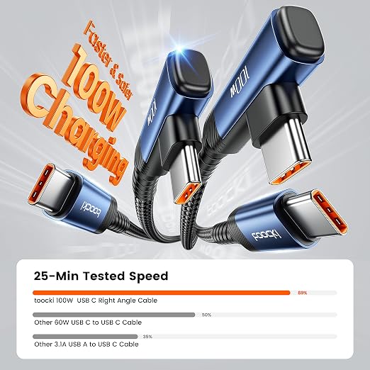 toocki USB C Cable 10ft 2Pack 100W Right Angle Fast Charging Cord Blue | Nylon Braided USB 2.0 Cable for iPhone 17 16 15 Pro Plus Pro Max Air iPad Pro Galaxy S25 S24 Switch MacBook Pro Pixel