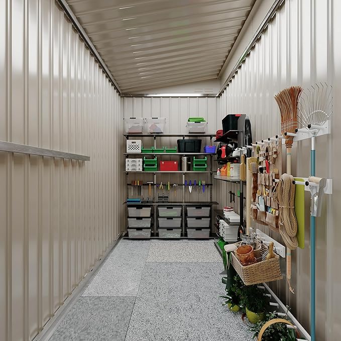 4x8 FT Metal Outdoor Lean to Storage Shed, Lean to Garden Shed Utility Tool Shed, Heavy-Duty Outdoor Metal Wall Side Storage Sheds