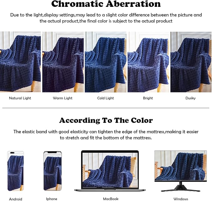 NEWCOSPLAY Super Soft Queen Blanket Navy Premium Silky Flannel Fleece 3D Waffle Checkered Lightweight Bed Blanket All Season Use (Dark Navy, Queen(90"x90"))
