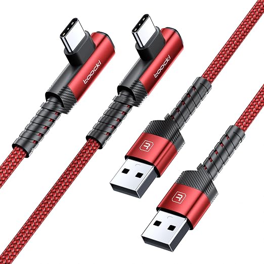 toocki USB C Cable Right Angle 2-Pack 10ft USB A to USB C Charger Cable | Black 90 Degree Braided Fast Charging Carpaly Cord for iPhone17 Series Samsung Galaxy S25/ S24+/Note 10 LG V30 Switch