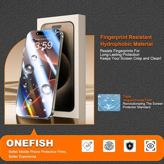 OneFish Screen Protector for iphone 13 Pro Max/14 Plus 9H Hardness HD Clarity Tempered Glass Film with Auto Dust-Elimination Bubble Free Easy Installation2Pack
