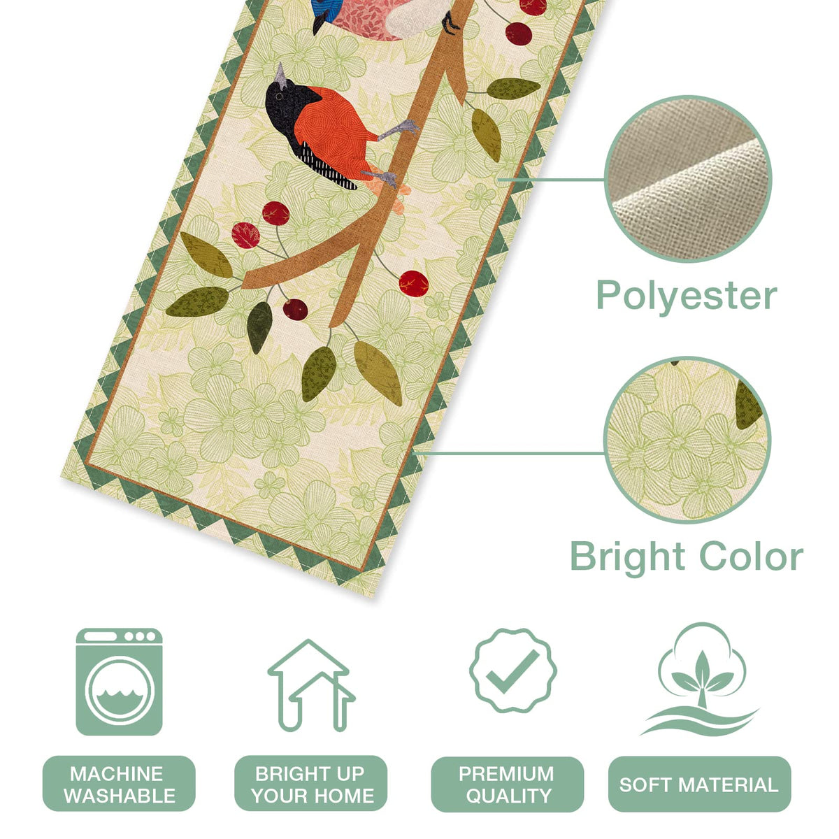 Seliem Summer Birds Tree Branches Table Runner, Cardinal Home Kitchen Dining Decor, Spring Seasonal Farmhouse Decorations Indoor Outdoor Party Supply 13x120 Inch