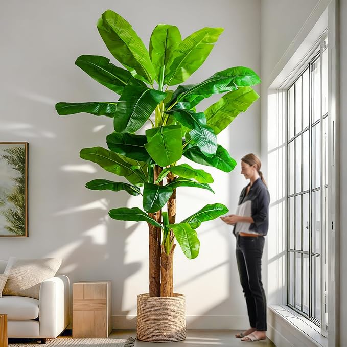 Large Artificial Banana Tree Tall Faux Tropical Bananas Trees Indoor Outdoor Realistic Floor Plant Big Fake Plants for House Home Living Room Office Front Porch Decor Outside Patio para decoracion
